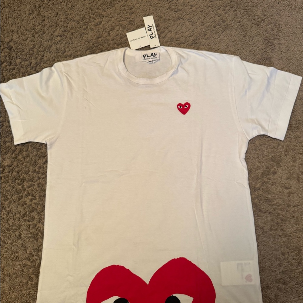 Comme des Garcons PLAY White Tee with Red Heart Logo